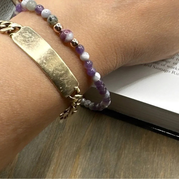 Lepidolite labradorite amethryst super dainty 4mm beaded bracelet - Picture 2 of 5